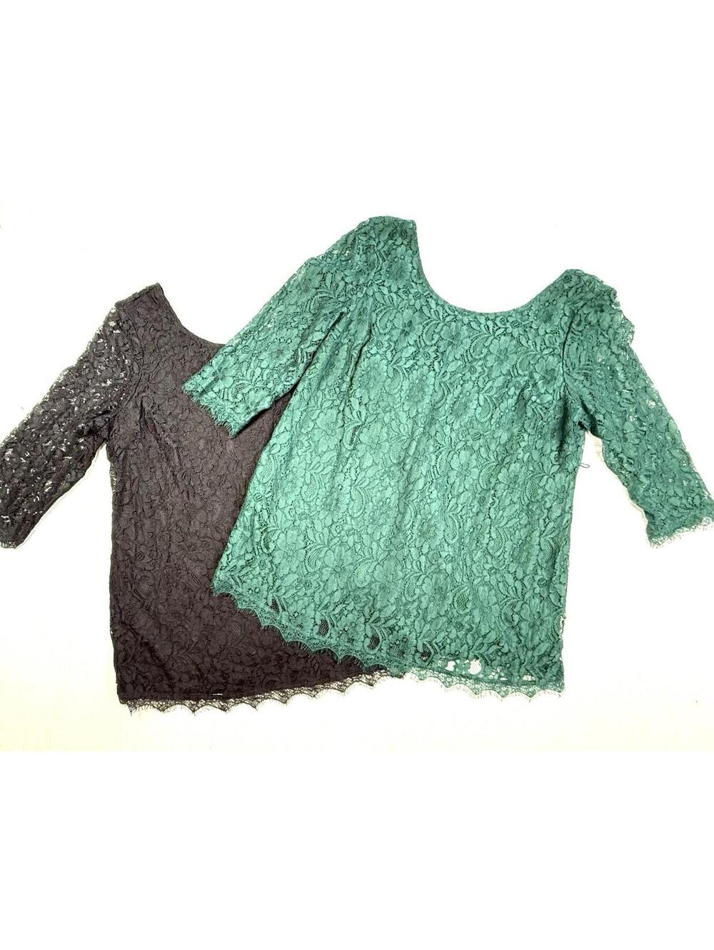 LOT of 2 Lace Motherhood Maternity Blouse Top L Black Green 3/4‎ Sleeve Wedding